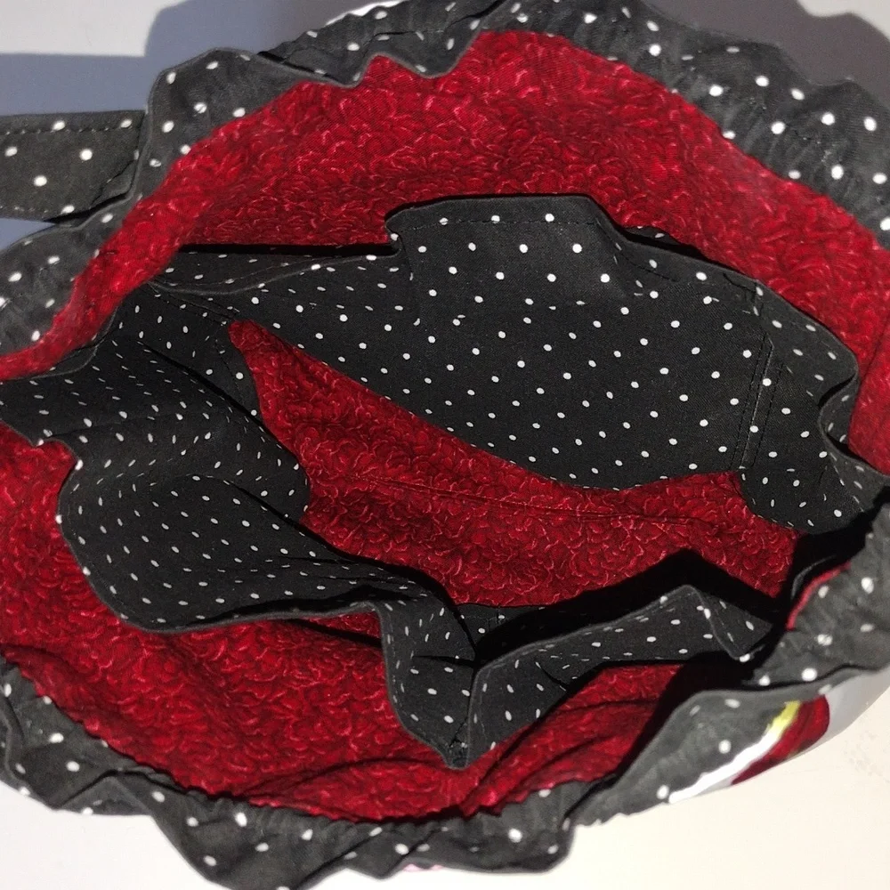 Floral, polkadots, and faux black leather draw string bag - Picture 4 of 6